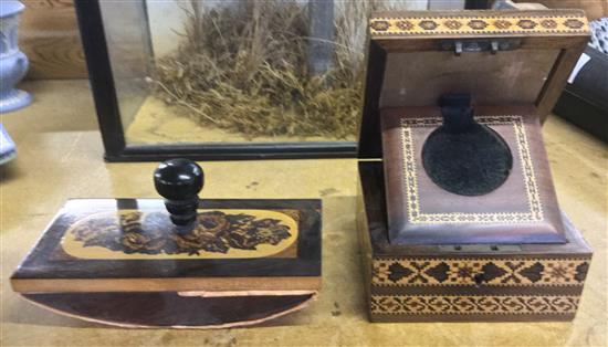 Tunbridge Ware rosewood watch stand and a similar blotter